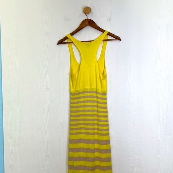 Bebe - Yellow And Tan Stripe Sleeveless Racerback Maxi Dress Size Medium - Picture 10 of 11